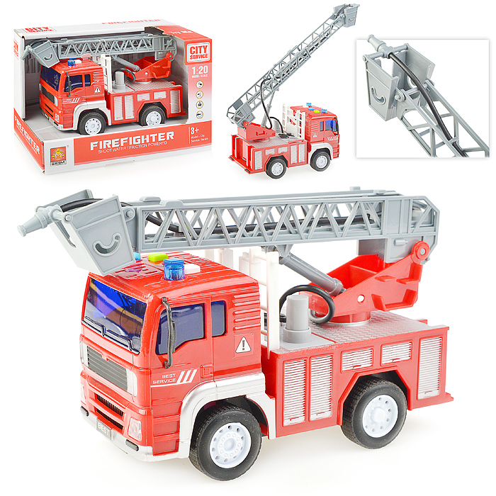 Машина WY552B "Пожарная машина" с выдвижной лесницей и шлангом, 1:20 (свет, звук) в коробке