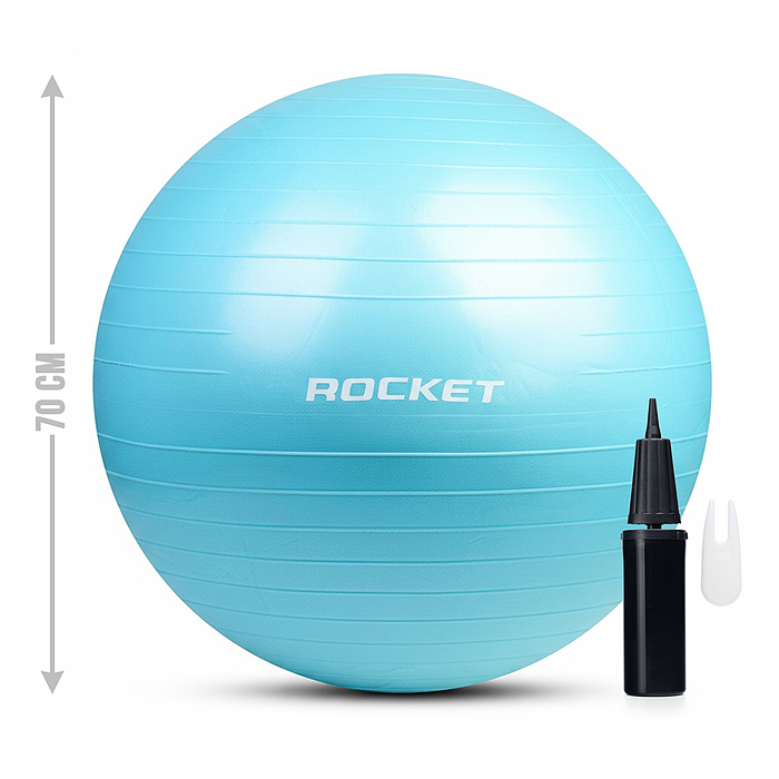 Фитбол 70см ROCKET R0218 Антивзрыв, цвет голубой (70-75см1000г)