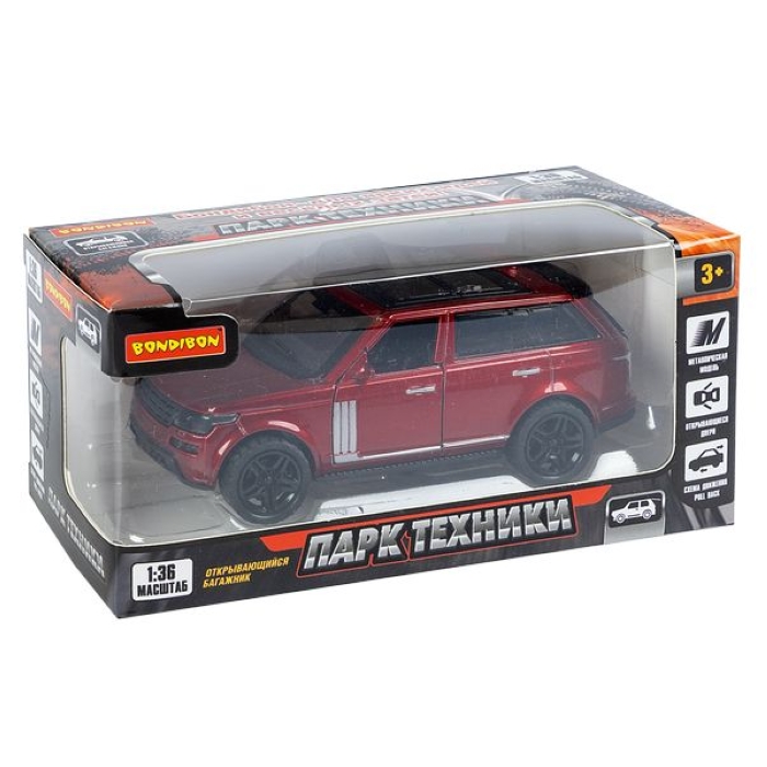 Машина метал. инерционная, М1:36, 3 открыв. двери "Парк Техники" джип бордовый