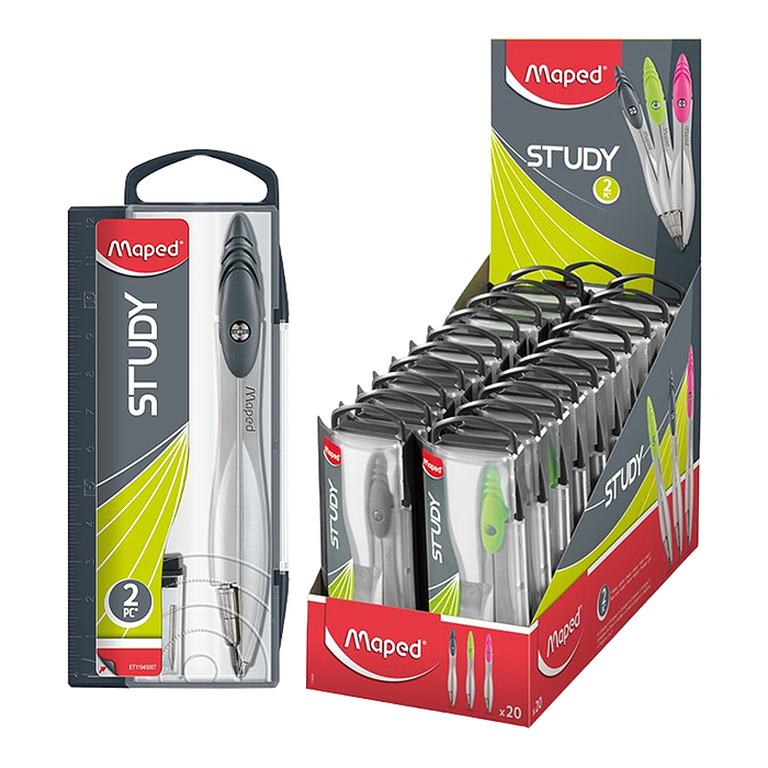 Циркуль "Study" 120мм, металл., грифель 2мм, ассорти, пенал с европодвесом