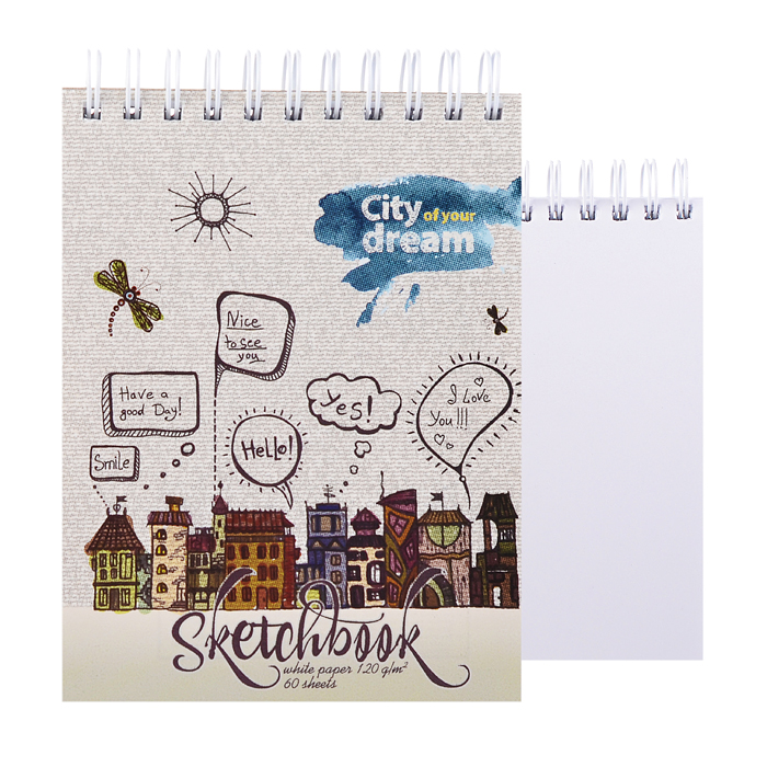 Скетчбук 60л. А6 гребень S Город мечты (бумага офсет 120 г/кв.м)  Премиум