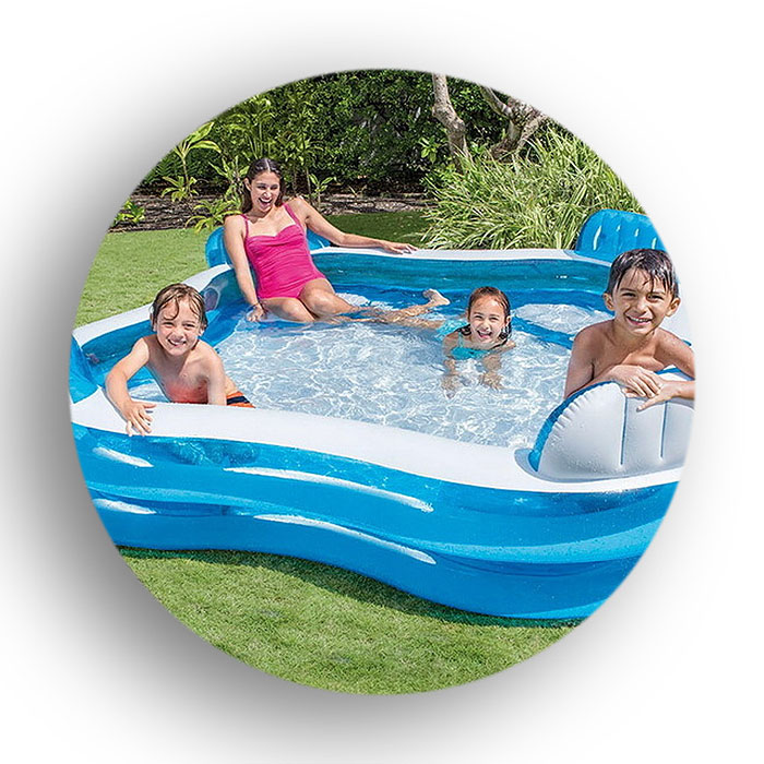 Фото к товару Бассейн надувной «Семейный», с 4 сиденьями, 229 х 229 х 66 см, от 3 лет, 56475NP INTEX Бассейн надувной «Семейный», с 4 сиденьями, 229 х 229 х 66 см, от 3 лет, 56475NP INTEX