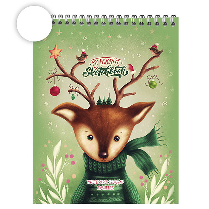 Скетчбук 60л. А6 гребень S Оленёнок (бумага офсет 120 г/кв.м)  Премиум 