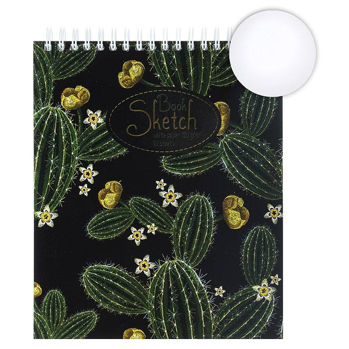 Скетчбук 60л. А5 гребень S "Кактус" премиум фольга