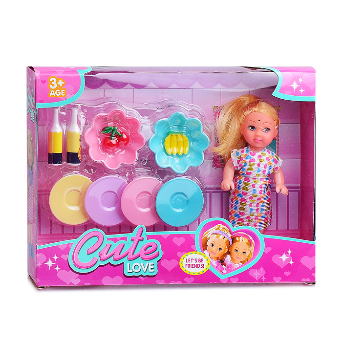 Набор Кукла SM011-4 с посудкой, в коробке