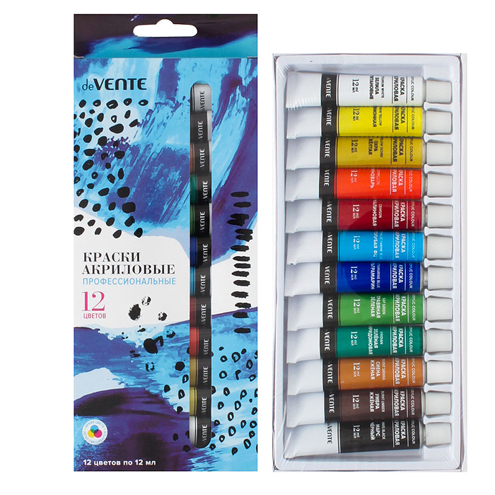 Краски акриловые 12 цв. по 12 мл. профессиональные художественные, в алюминиевых тубах