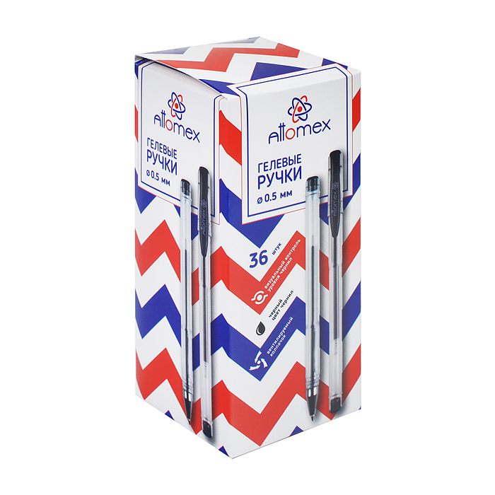 Ручка гелевая "Attomex" d=0,5 мм, прозрачный корпус с металлическим наконечником, сменный стержень, 