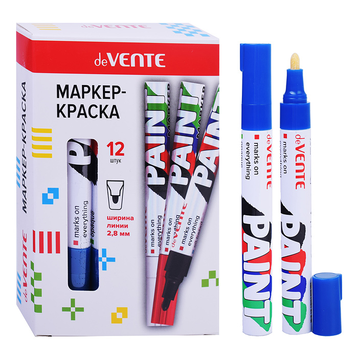 Маркер-краска синяя, круглый алюминиевый корпус, с клипом, нитро-основа, пулевидный наконечник