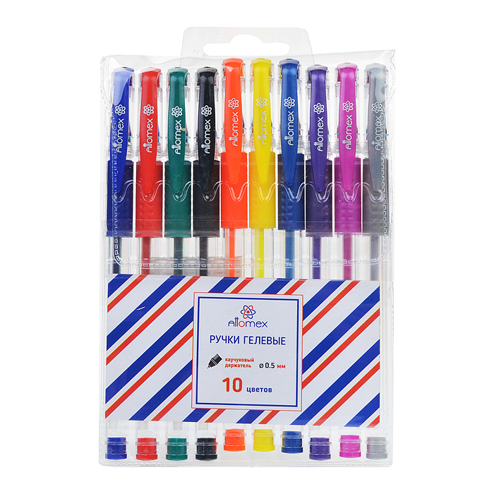 Набор ручек гелевых "Attomex" 10 стандартных цветов, d=0,5 мм, прозрачный корпус с металлическим нак