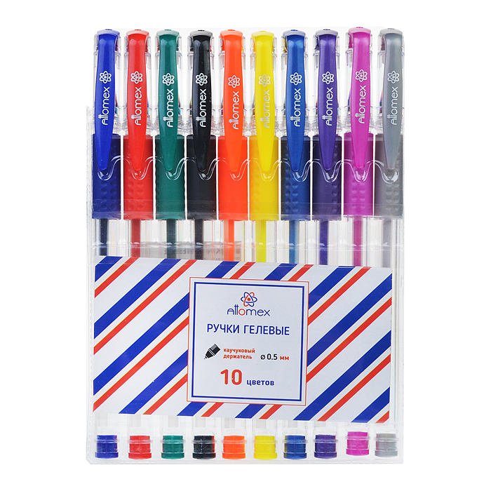Фото к товару Набор ручек гелевых "Attomex" 10 стандартных цветов, d=0,5 мм, прозрачный корпус с металлическим нак Набор ручек гелевых "Attomex" 10 стандартных цветов, d=0,5 мм, прозрачный корпус с металлическим нак