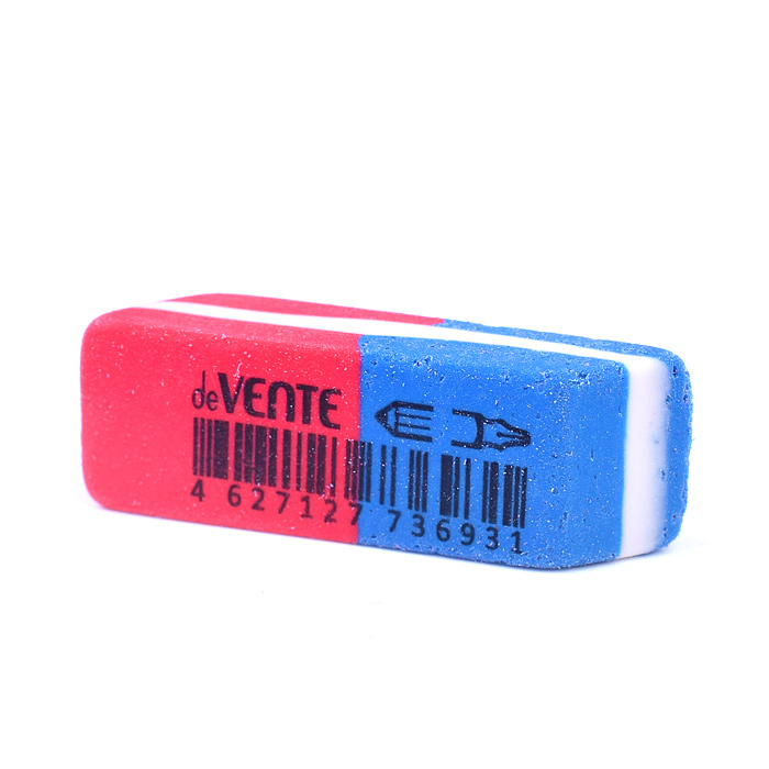 Ластик синтетический каучук, прямоугольный скошенный красно-синий, 42x14x8 мм, индивидуаль