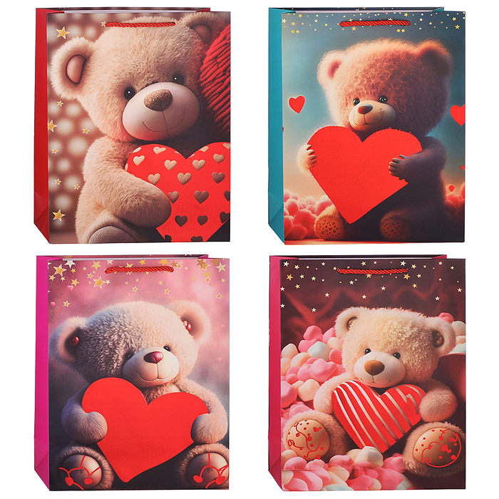 Пакет подарочный 00-3674 "Мишка с сердцем" (26*32*12см.)