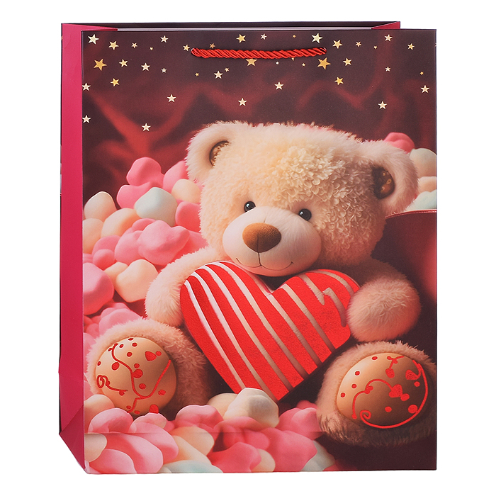 Пакет подарочный 00-3674 "Мишка с сердцем" (26*32*12см.)