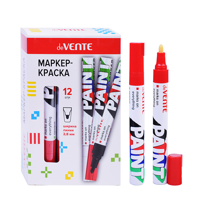 Маркер-краска, круглый, алюминиевый корпус, с клипом, нитро-основа, пулевидный наконечник