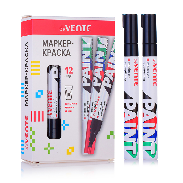 Маркер-краска чёрная, круглый алюминиевый корпус, с клипом, нитро-основа, скошенный наконечник, 4 мм