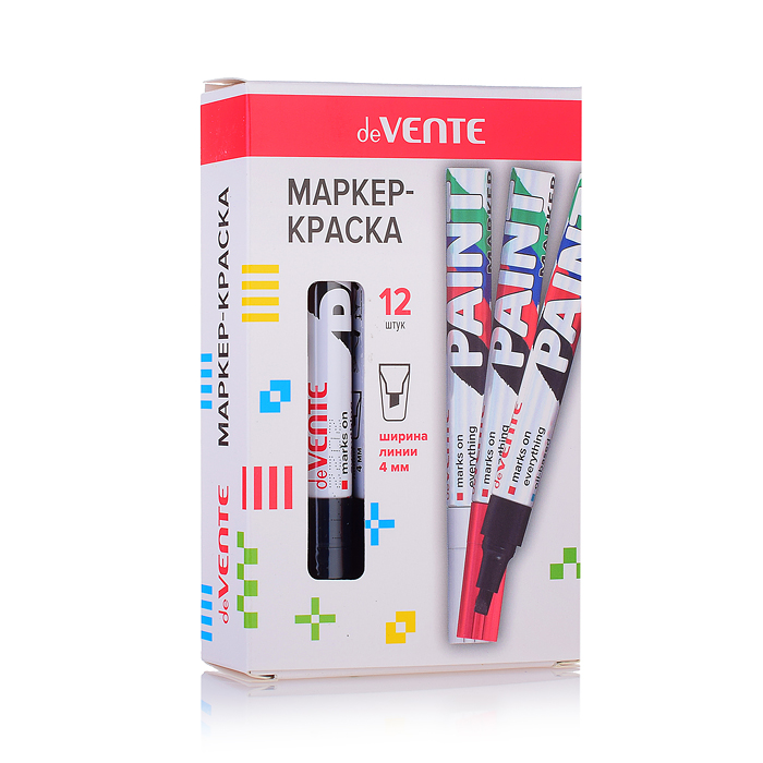 Маркер-краска чёрная, круглый алюминиевый корпус, с клипом, нитро-основа, скошенный наконечник, 4 мм