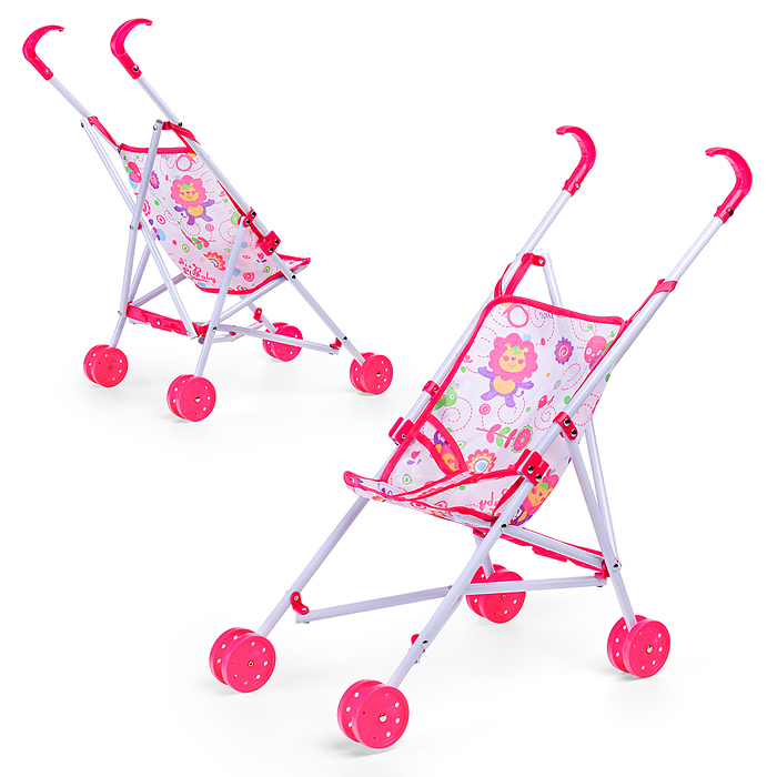 Коляска для кукол 968-6 трость, прогулочная, цвет розовый