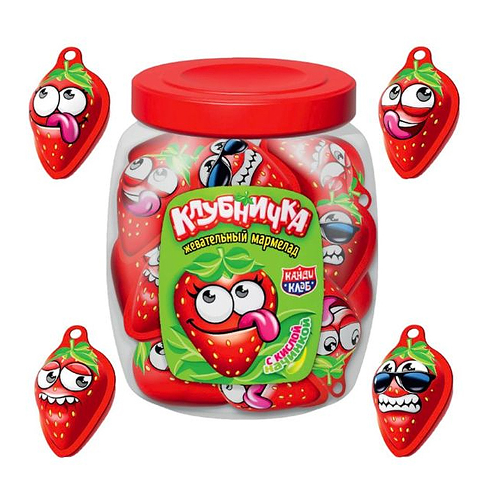 Жевательный мармелад с кислой начинкой "Клубничка" 12гр (50шт)