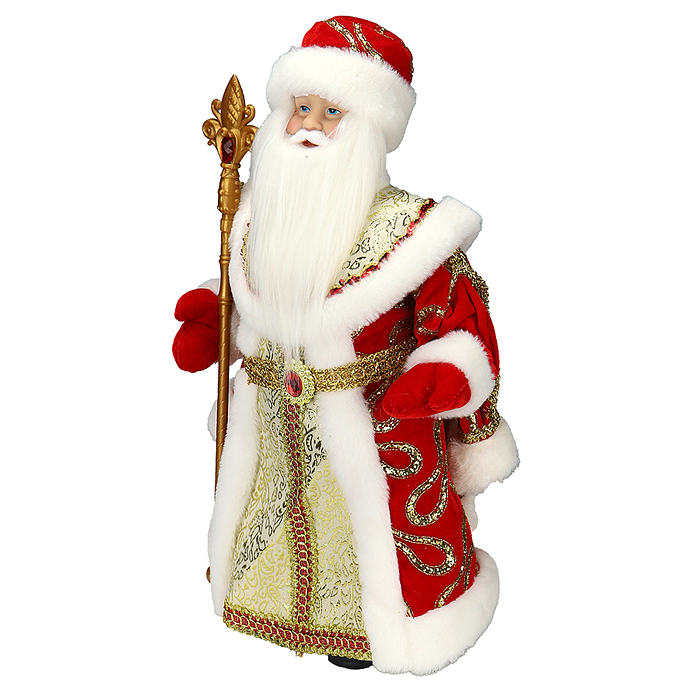 Фото к товару Сувенир Дед Мороз в красной шубе с пайетками и белым мехом, 40см. Сувенир Дед Мороз в красной шубе с пайетками и белым мехом, 40см.