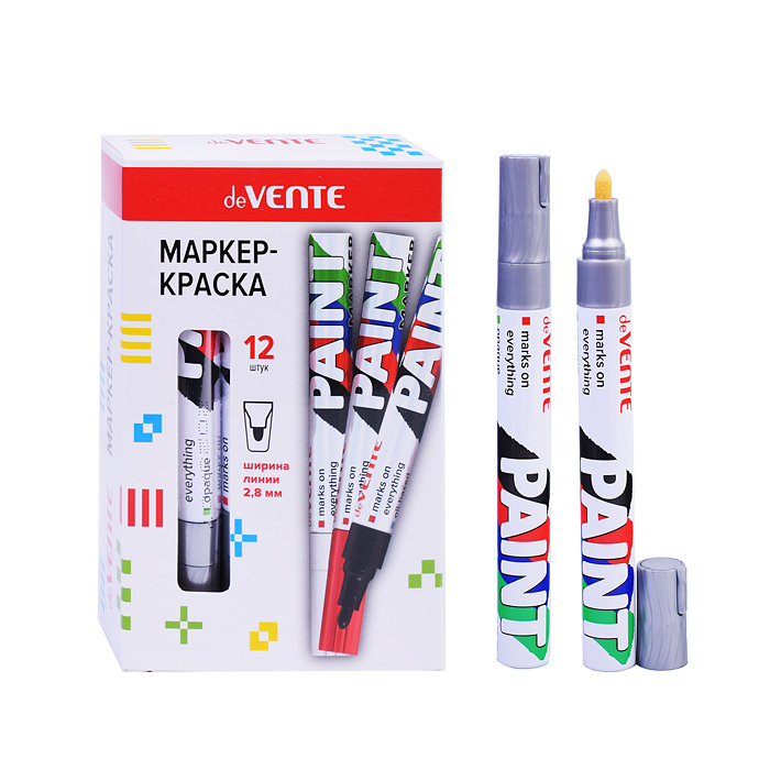 Маркер-краска серебристая, круглый алюминиевый корпус, с клипом, нитро-основа, пулевидный наконечник