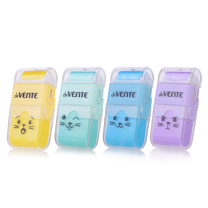 Ластик "Kitty" синтетический (ECO-PVC), ассорти 4 цвета, с роликом для сбора крошек, 58x28x