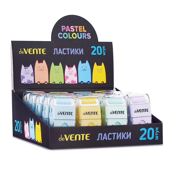 Ластик "Kitty" синтетический (ECO-PVC), ассорти 4 цвета, с роликом для сбора крошек, 58x28x