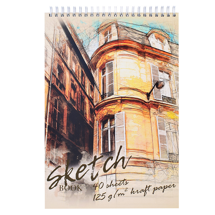 Скетчбук 40л. А4 гребень "В Париже" (крафт бумага 125 г/кв.м) 