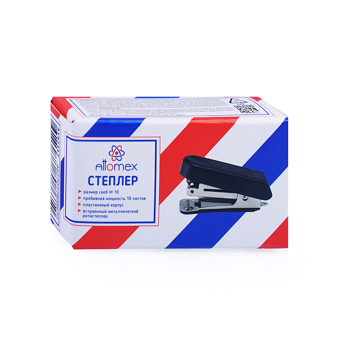 Фото к товару Степлер "Attomex" № 10 (мощность 10 листов, глубина скрепления 30 мм) малый пластиковый Степлер "Attomex" № 10 (мощность 10 листов, глубина скрепления 30 мм) малый пластиковый