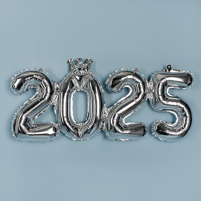 Шар с клапаном (17''/43 см) Мини-цифра, 2025, Серебро, 1 шт. в уп.