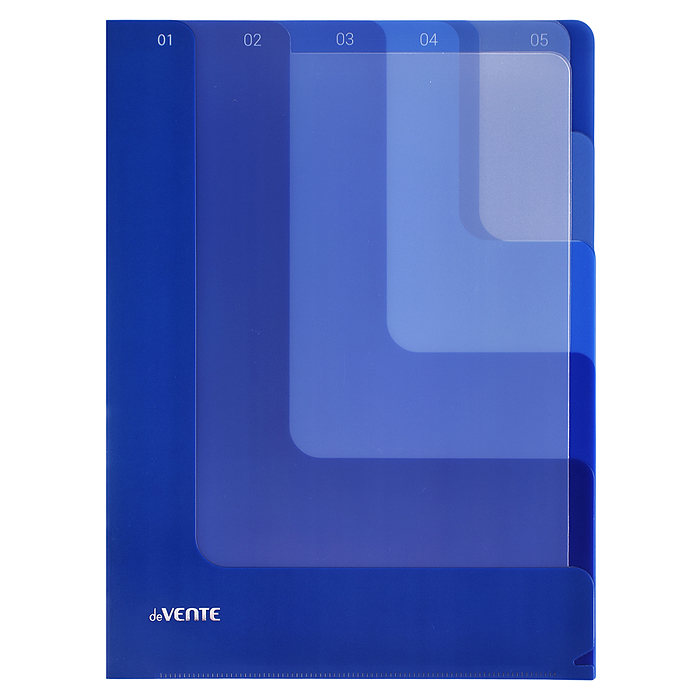 Папка-уголок c 5-ю отделениями "Degrade" A4 (230x310 мм) полипропилен 180 мкм, глянцевая, синия