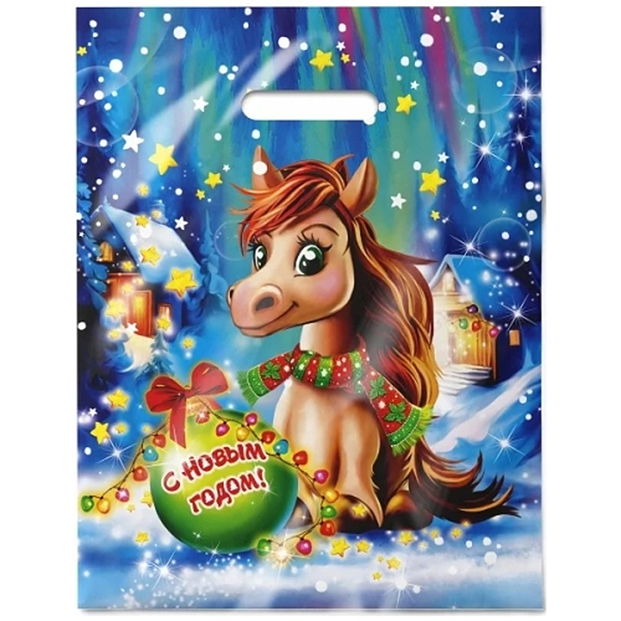 Пакет ПЭ с вырубной ручкой 31х40см (60) "Лошадка" НГ ламинированный 
