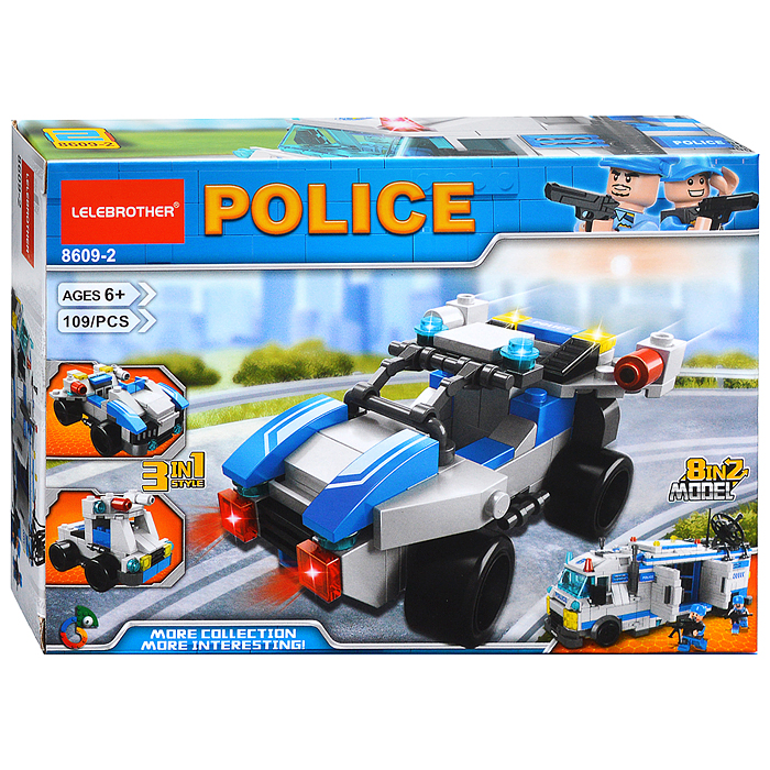 Конструктор 8609-2 "Машина полиции" (109 дет.) в коробке