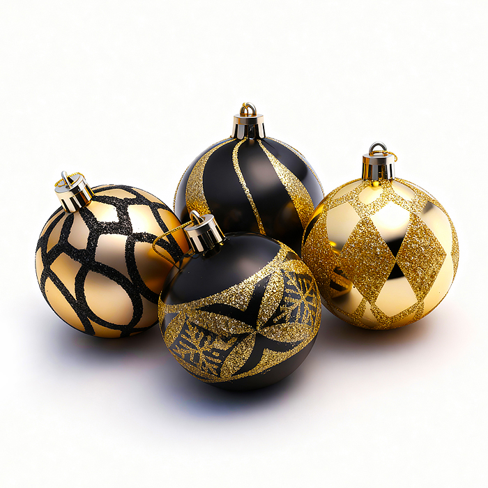Набор новогодних украшений S2621 (золото с чёрным, 6см)