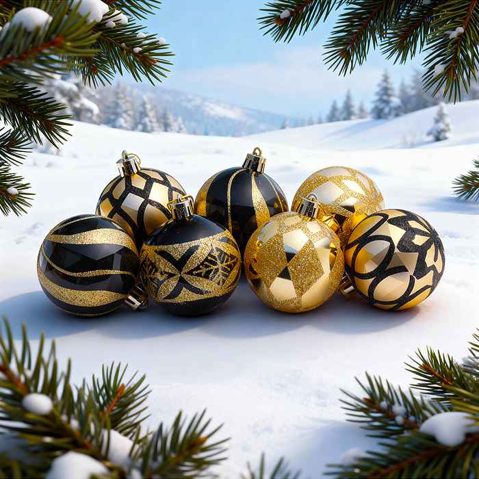 Набор новогодних украшений S2621 (золото с чёрным, 6см)