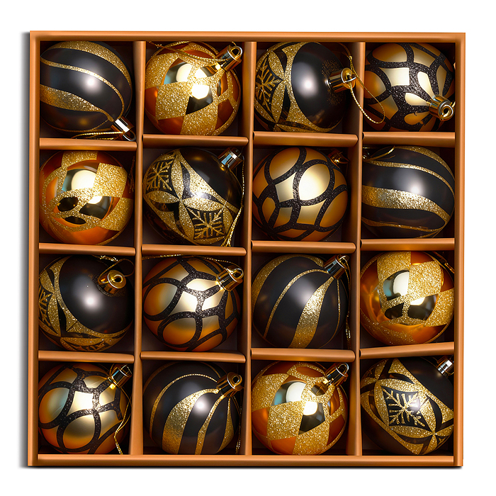 Набор новогодних украшений S2621 (золото с чёрным, 6см)