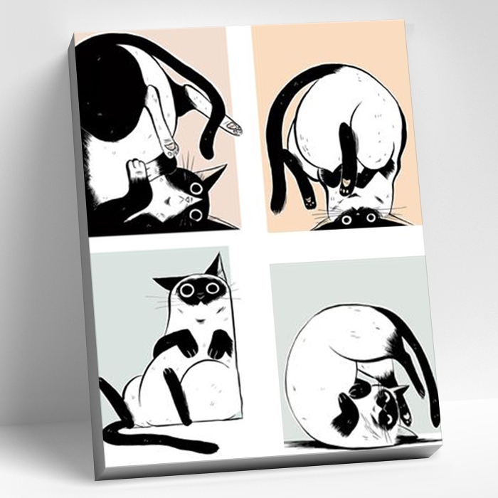 Картина по номерам 40х50 "Мемчики. Неуклюжая кошка" (6 цветов)