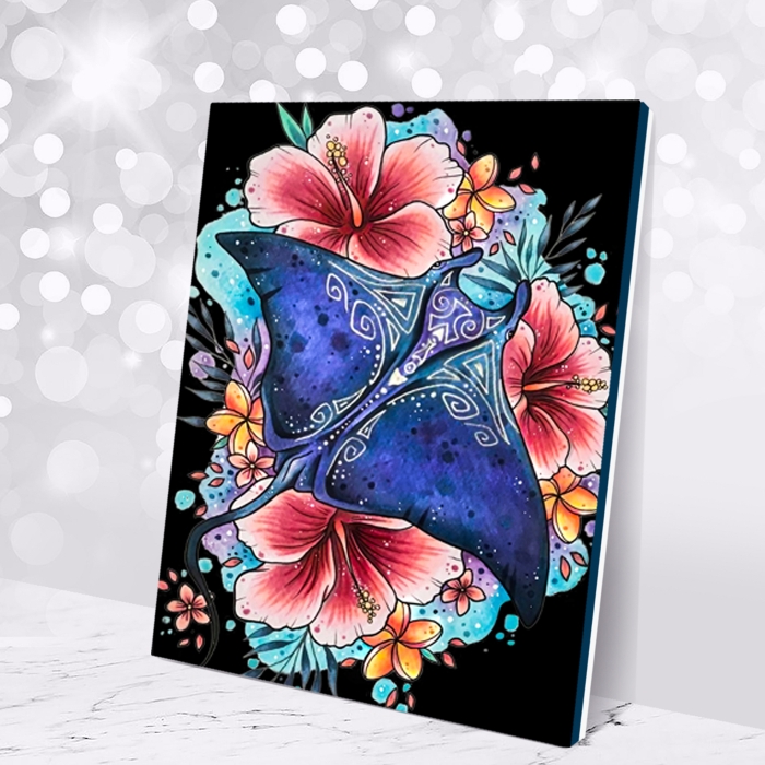 Картина по номерам 40х50 "Гавайский скат" со светящейся краской черный холст (17 цветов)