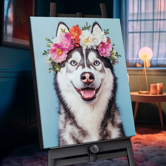 Картина по номерам 40х50 "Очаровательный хаски" с кристаллами из хрусталя (22 цвета)