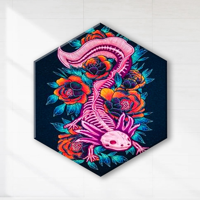 Картина по номерам 37х32 "Аксолотль" со светящейся краской черный холст Гексагон (17 цветов)