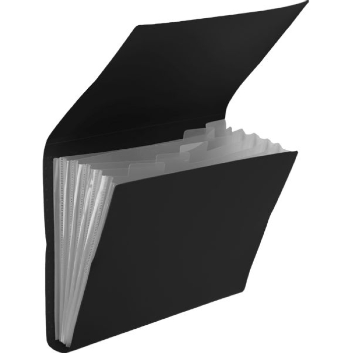Папка с клапаном с 6-ю отделениями "Black" A4 550 мкм, фактура "песок" непрозрачная черная