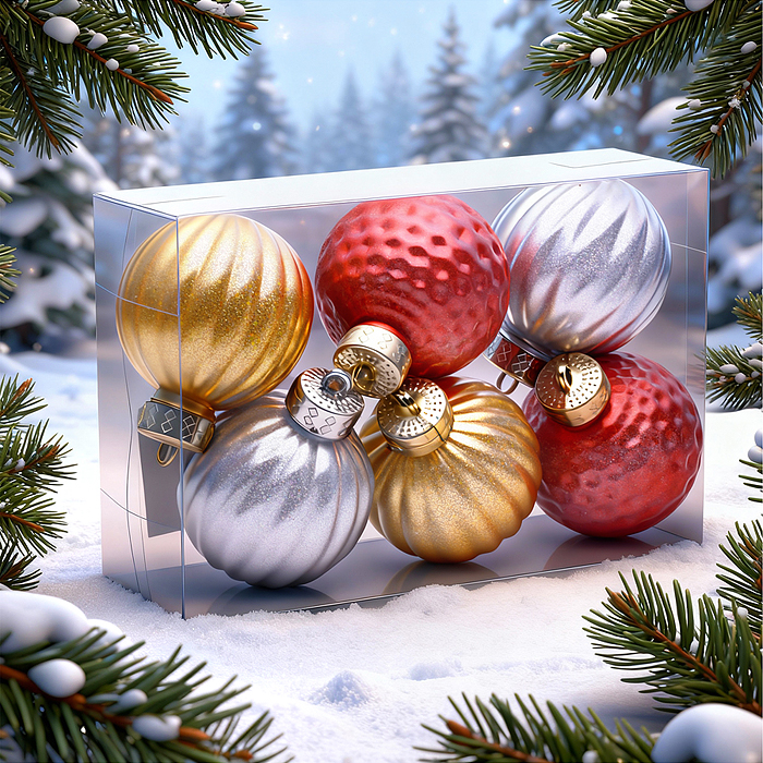 Набор новогодних украшений S2485 "Ёлочные фантазии" (6шт х 6см)