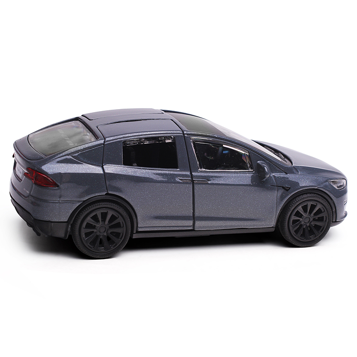 Машина металл. Tesla model x plaid 12 см, двери, серебр, в коробке 