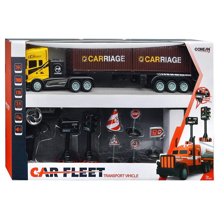 Машина GM1922 "Контейнеровоз" с дорожными знаками, р/у, 27 MHz, в коробке