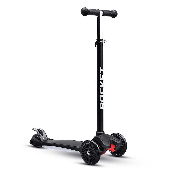 Самокат 3-х колесный ROCKET,колеса PU со светом, ABEC 7, черный