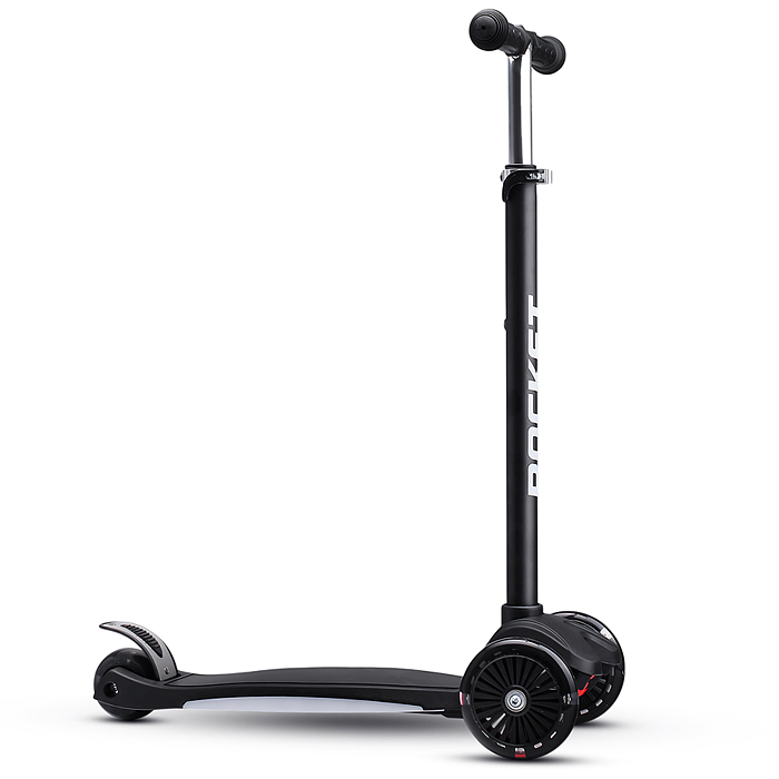 Самокат 3-х колесный ROCKET,колеса PU со светом, ABEC 7, черный