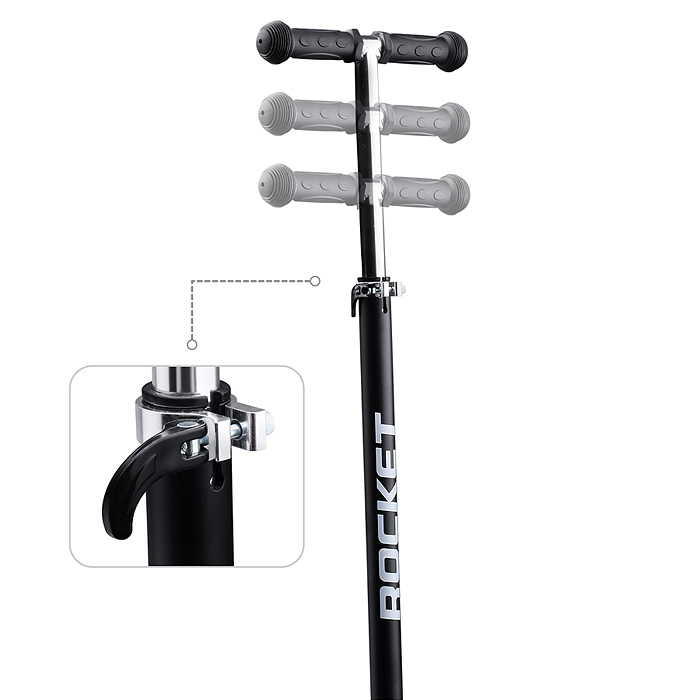 Самокат 3-х колесный ROCKET,колеса PU со светом, ABEC 7, черный