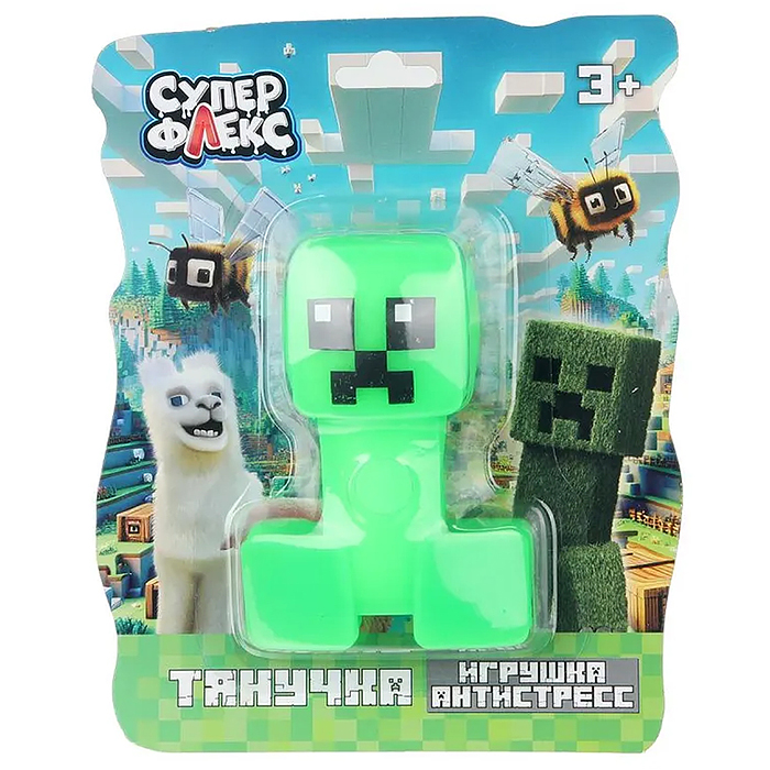 Игрушка антистресс тянучка "Пиксельный персонаж. Зеленый человечек" блистер, Супер Флекс 