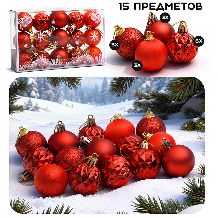 Набор новогодних украшений S2521 "Сказочный праздник" (15 шт х 4см)