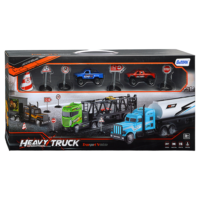 Набор машин 2003 "Контейнеровойз" с машинками и дорожными знаками, в коробке