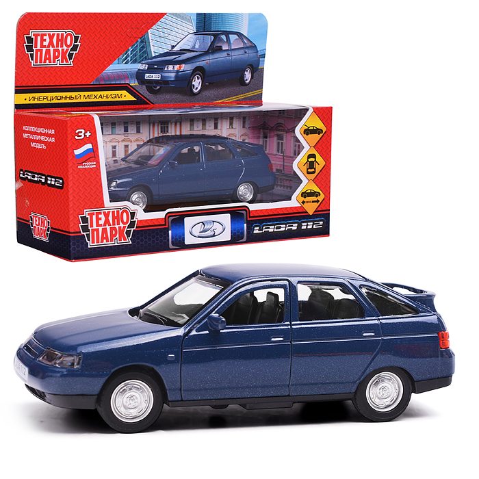 Машина металл. Ваз-2112 12 см, двери, багаж, темно-серый, в коробке